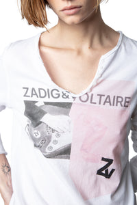 T-shirt à col tunisien Photoprint - Blanc