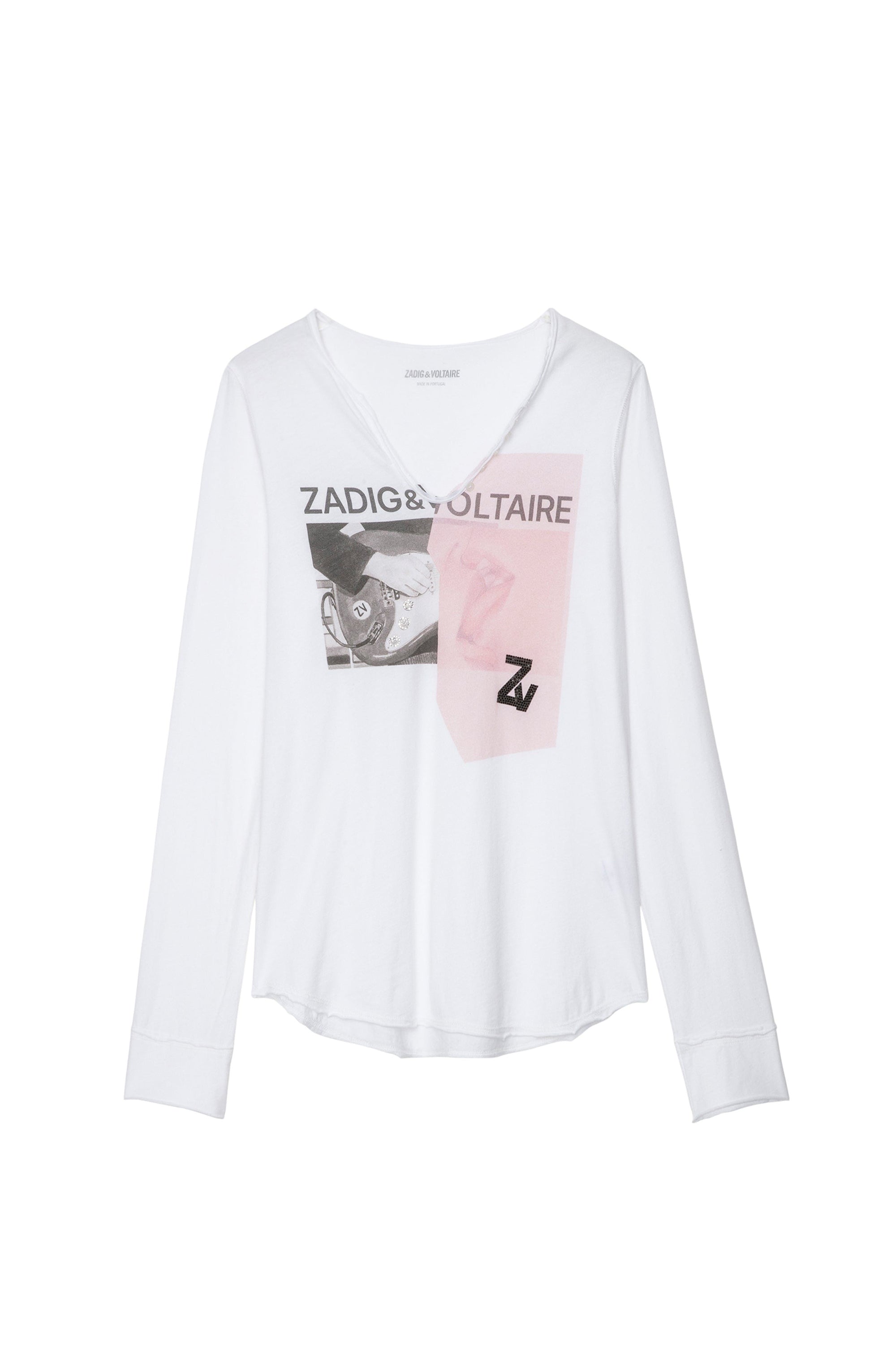 T-shirt à col tunisien Photoprint - Blanc