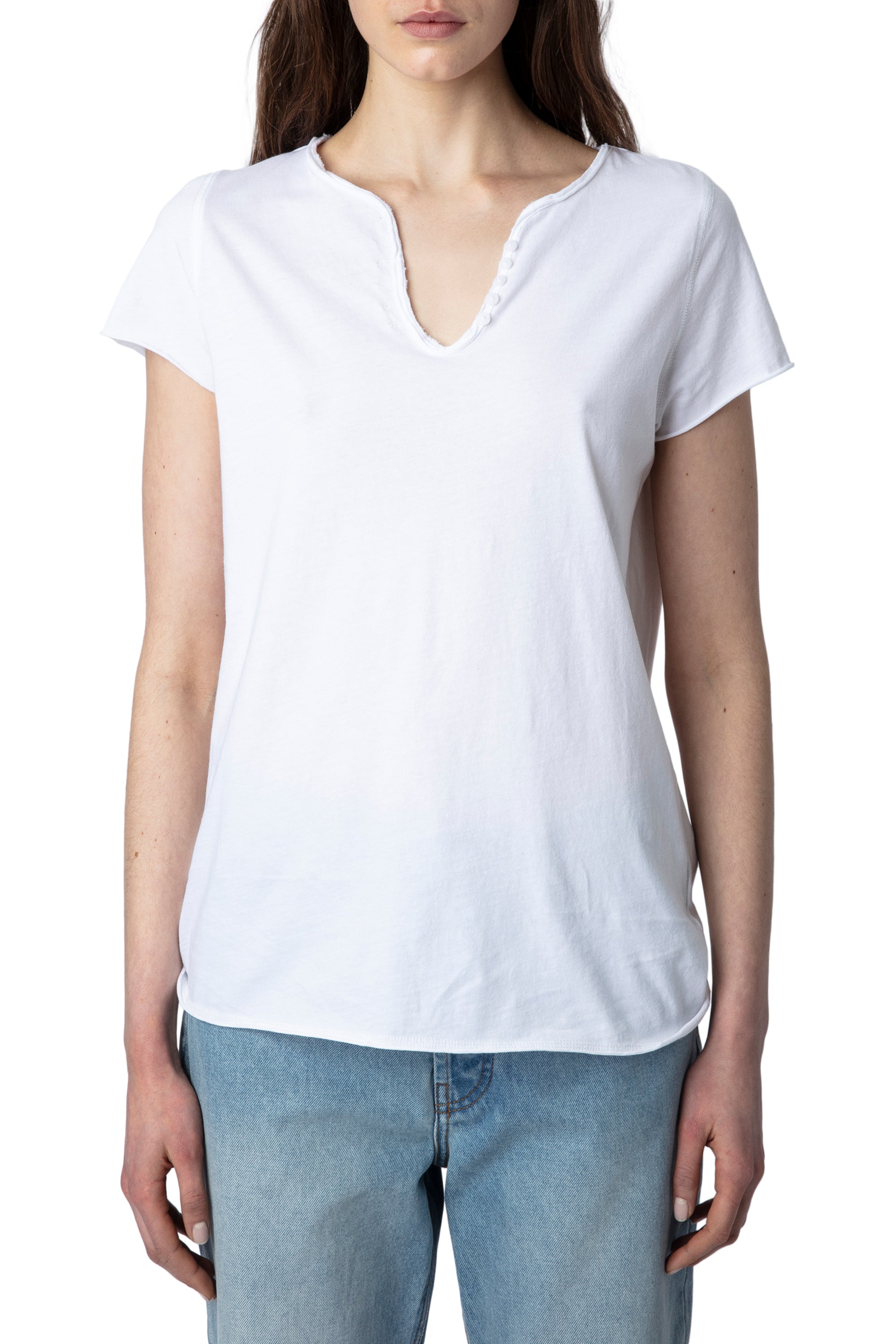 T-shirt à col tunisien - Blanc