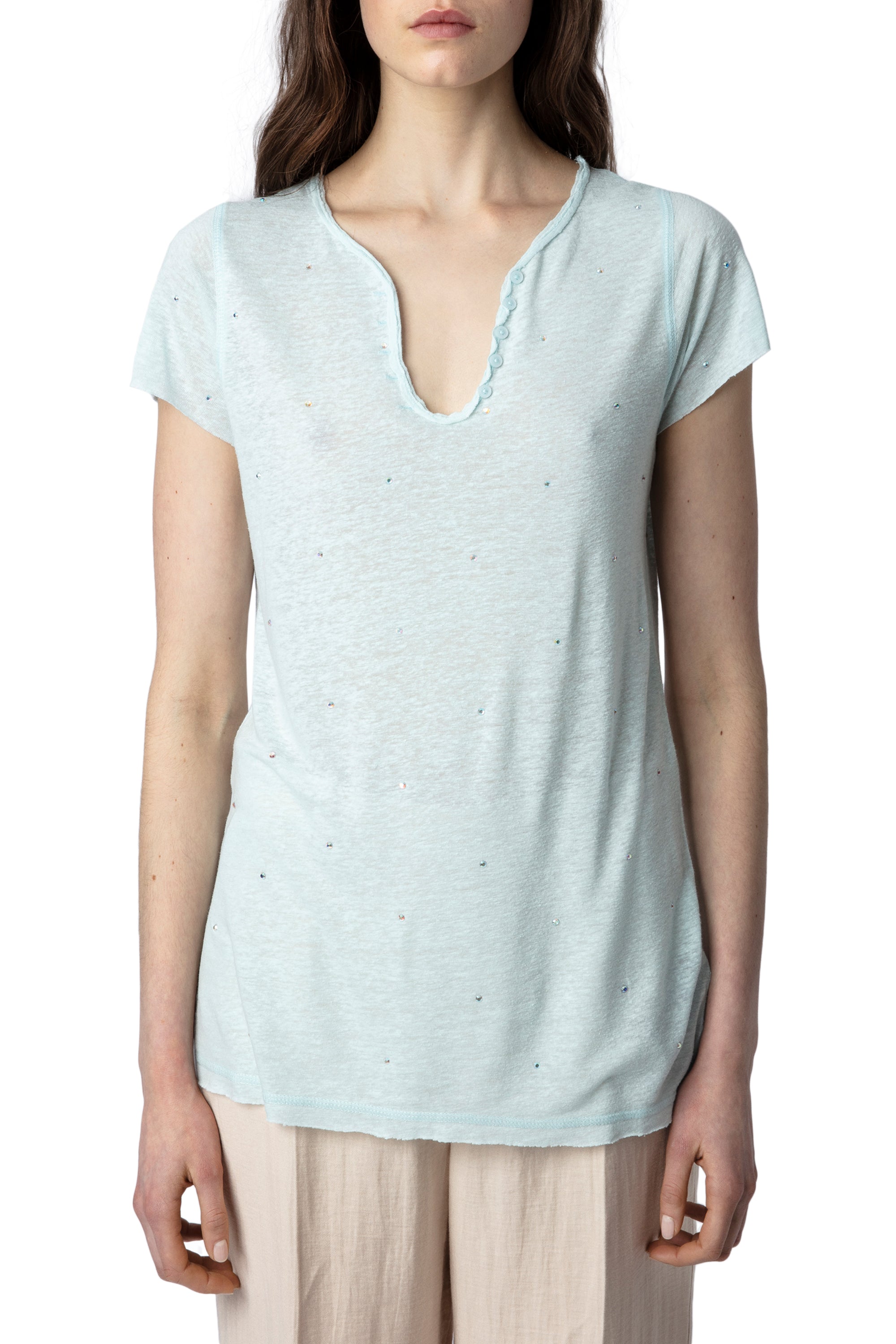Tunisian linen T-shirt - Celadon