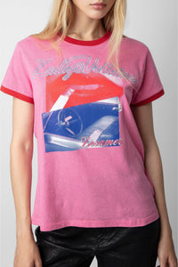 T-shirt Zoe Photoprint en lin mélangé - Antic Pink
