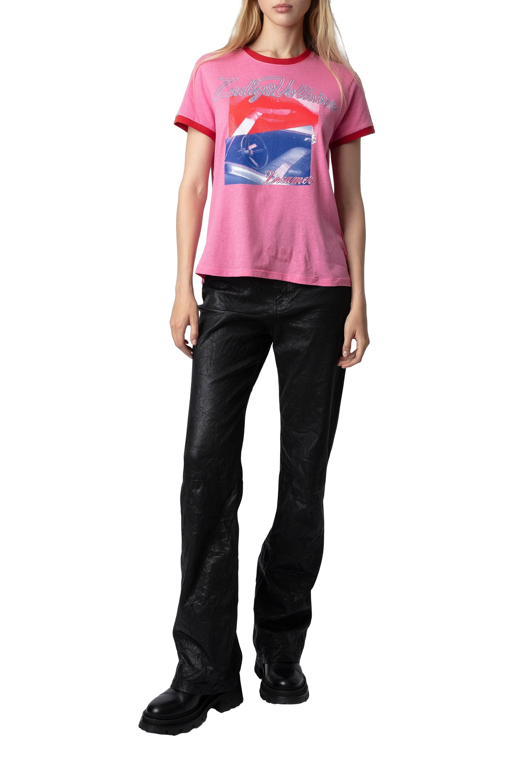 T-shirt Zoe Photoprint en lin mélangé - Antic Pink