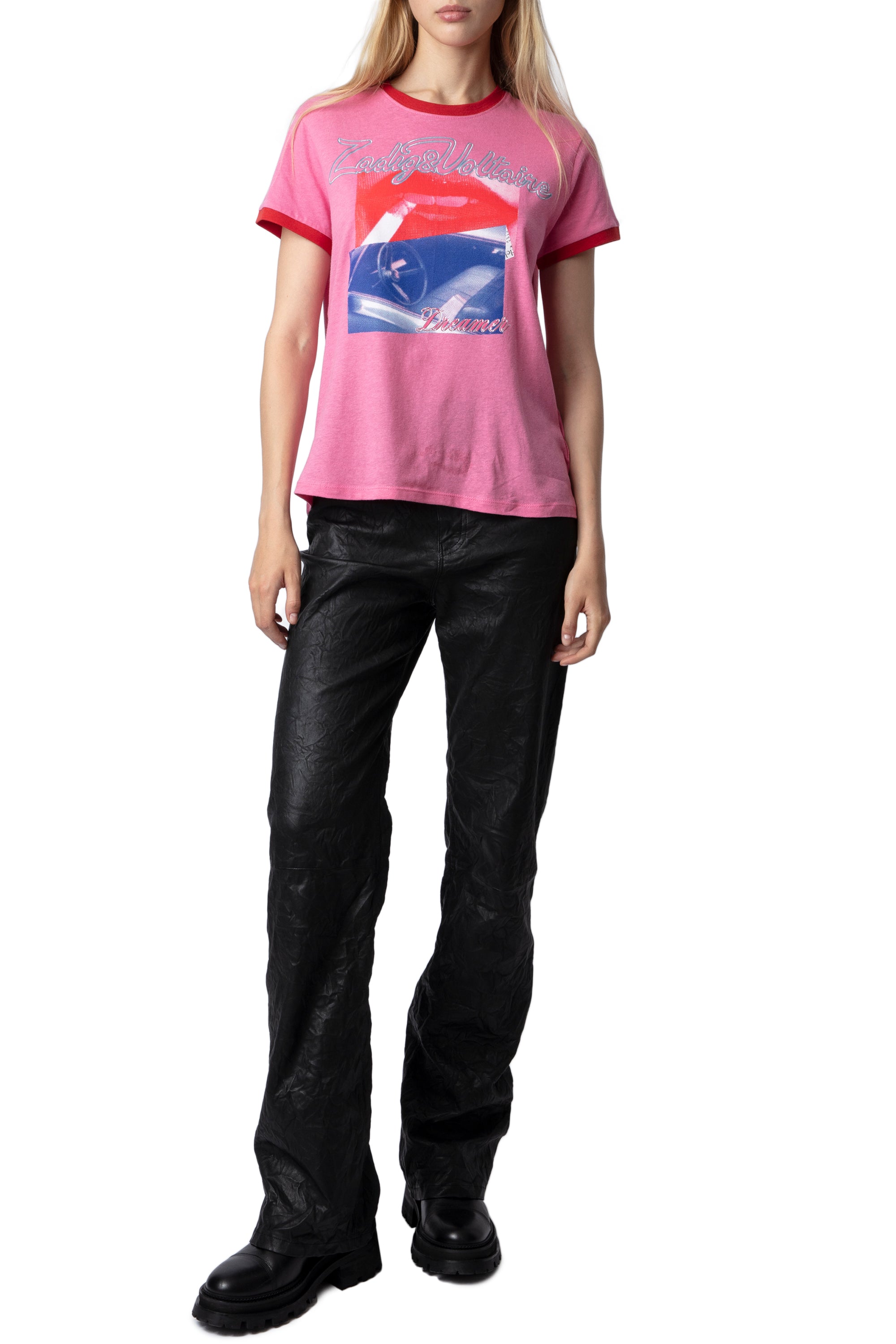 T-shirt Zoe Photoprint en lin mélangé - Antic Pink