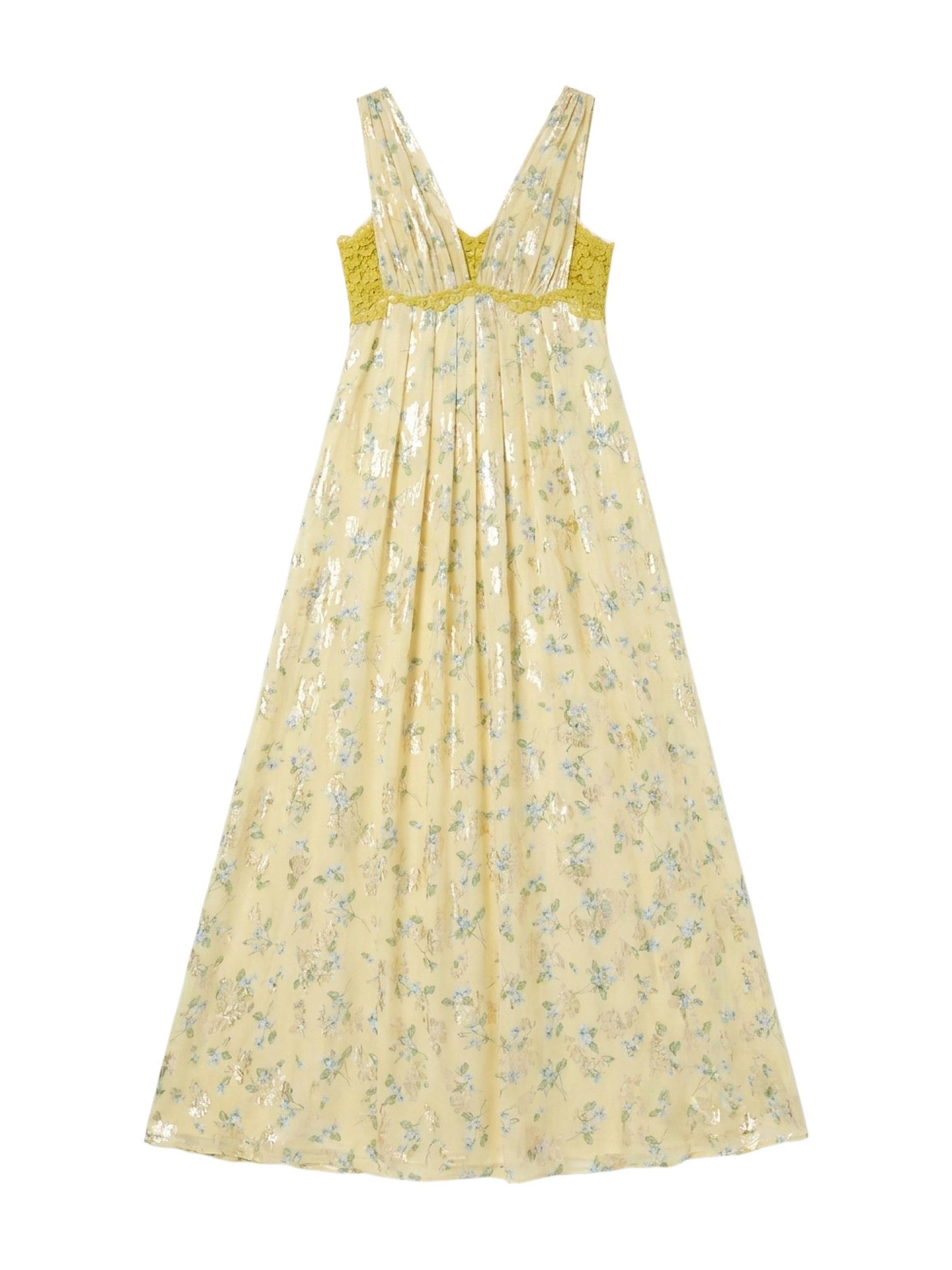 Robe longue coupe empire en soie - Giallo Fantasia Oro