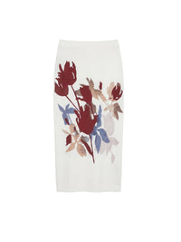 Jupe fourreauhe fleurs - Bianco & Bordeaux