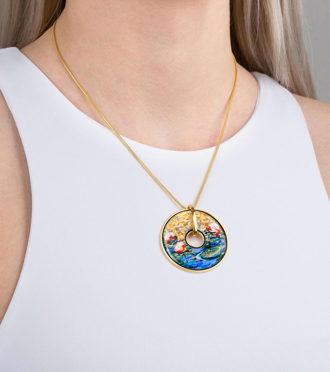 Collier Luna Piena en émail et décoré à l'or - Bleu & rouge & or