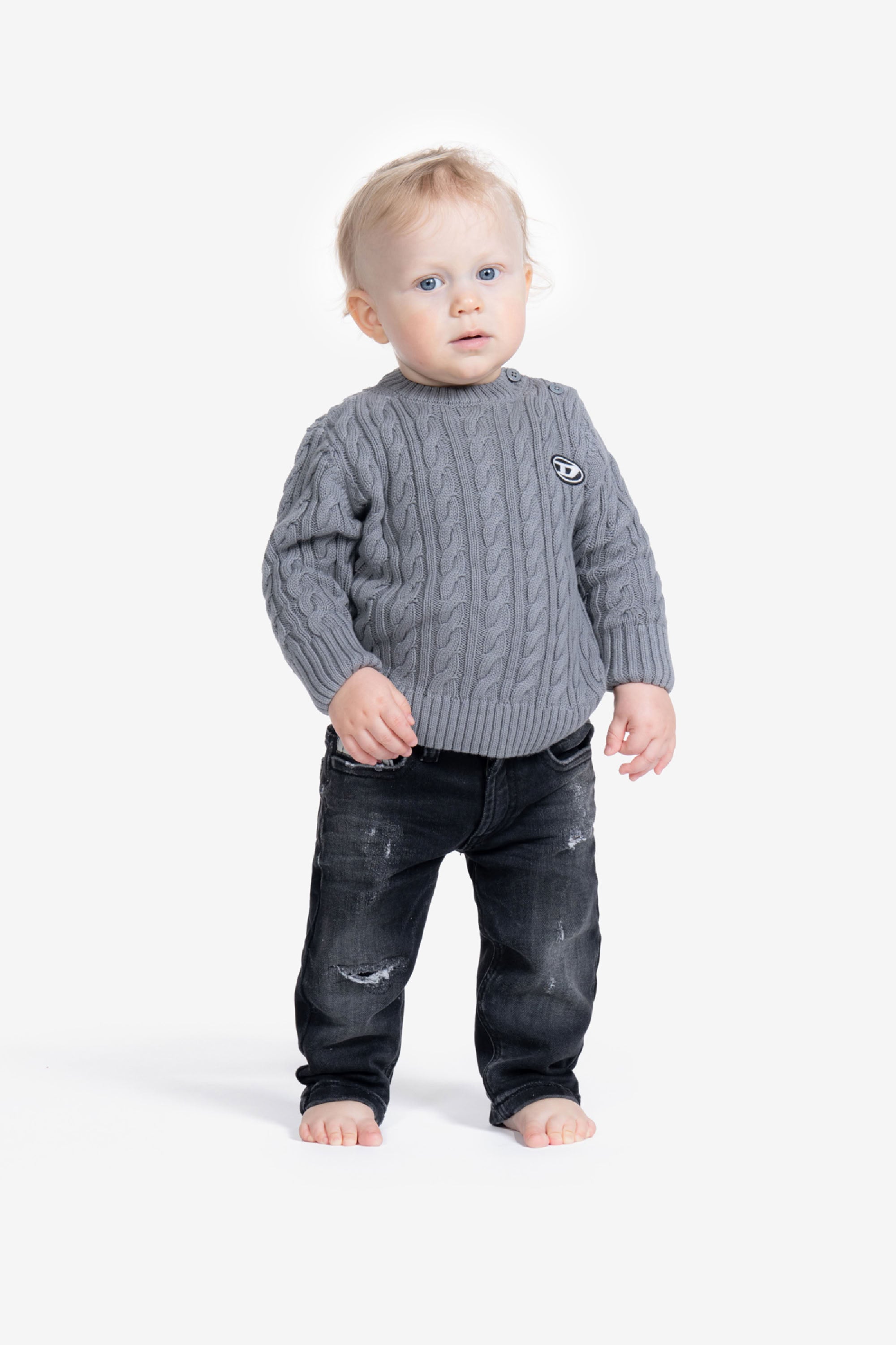 Pull avec logo en maille - Cool Gray