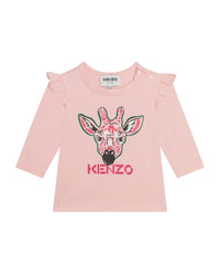 T-shirt à manches longues illustration girafe en coton - Rose Petale