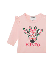 T-shirt à manches longues illustration girafe en coton - Rose Petale