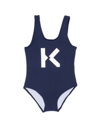 1-piece print swimming costume - Blue Indigo