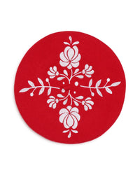 Béret avec broderie en laine - Rouge Foncé