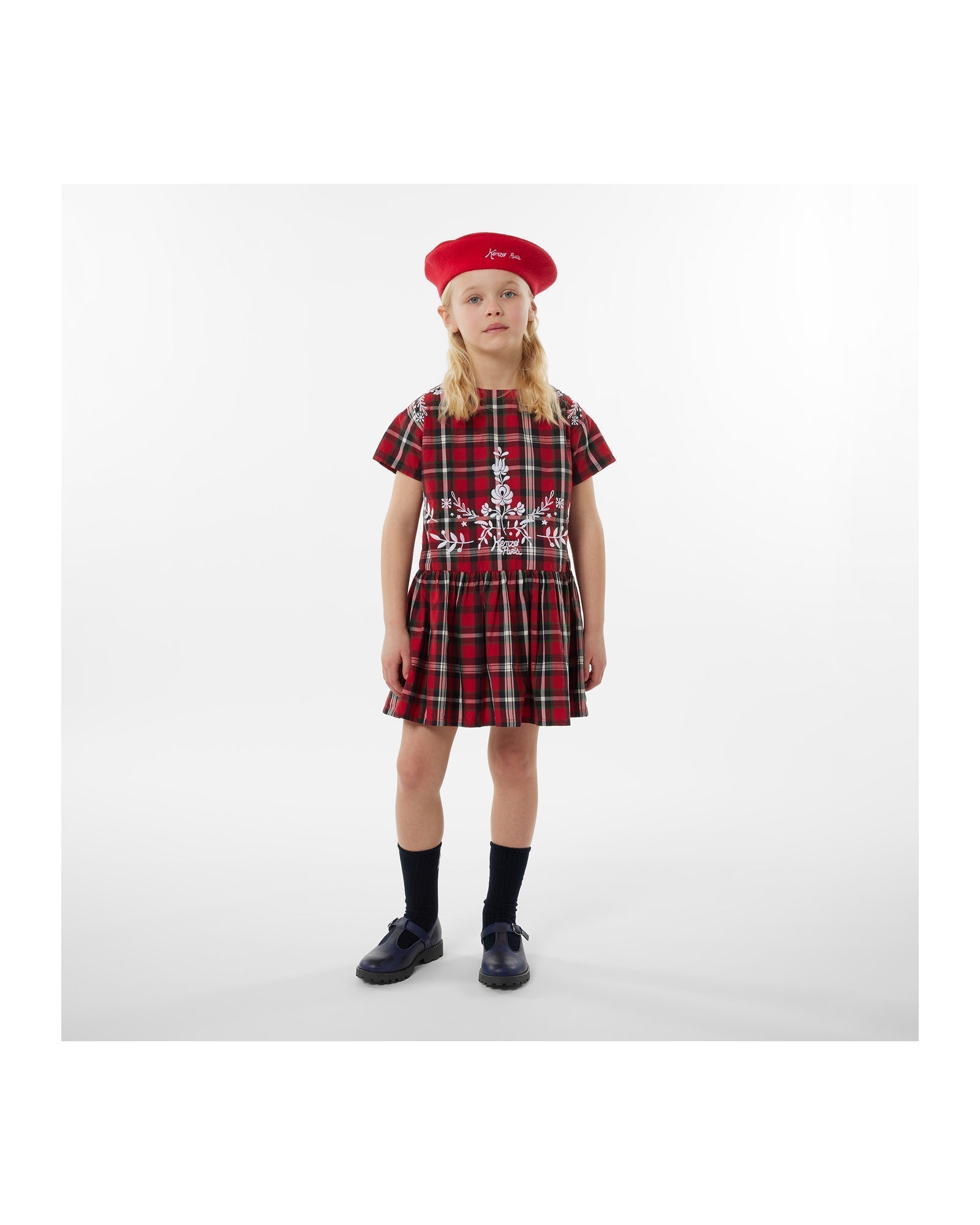 Béret avec broderie en laine - Rouge Foncé