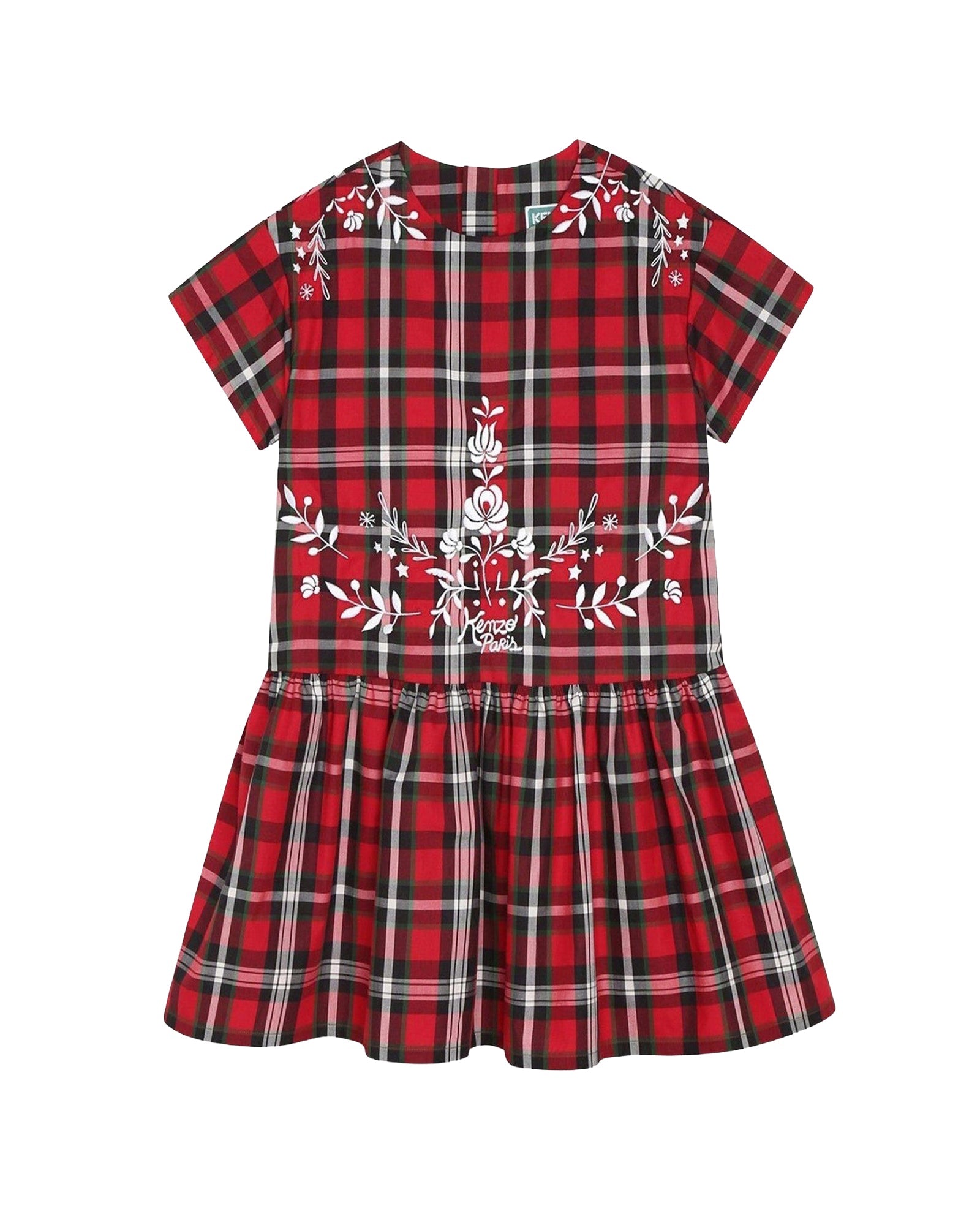 Robe évasée à carreaux en coton - Rouge Foncé