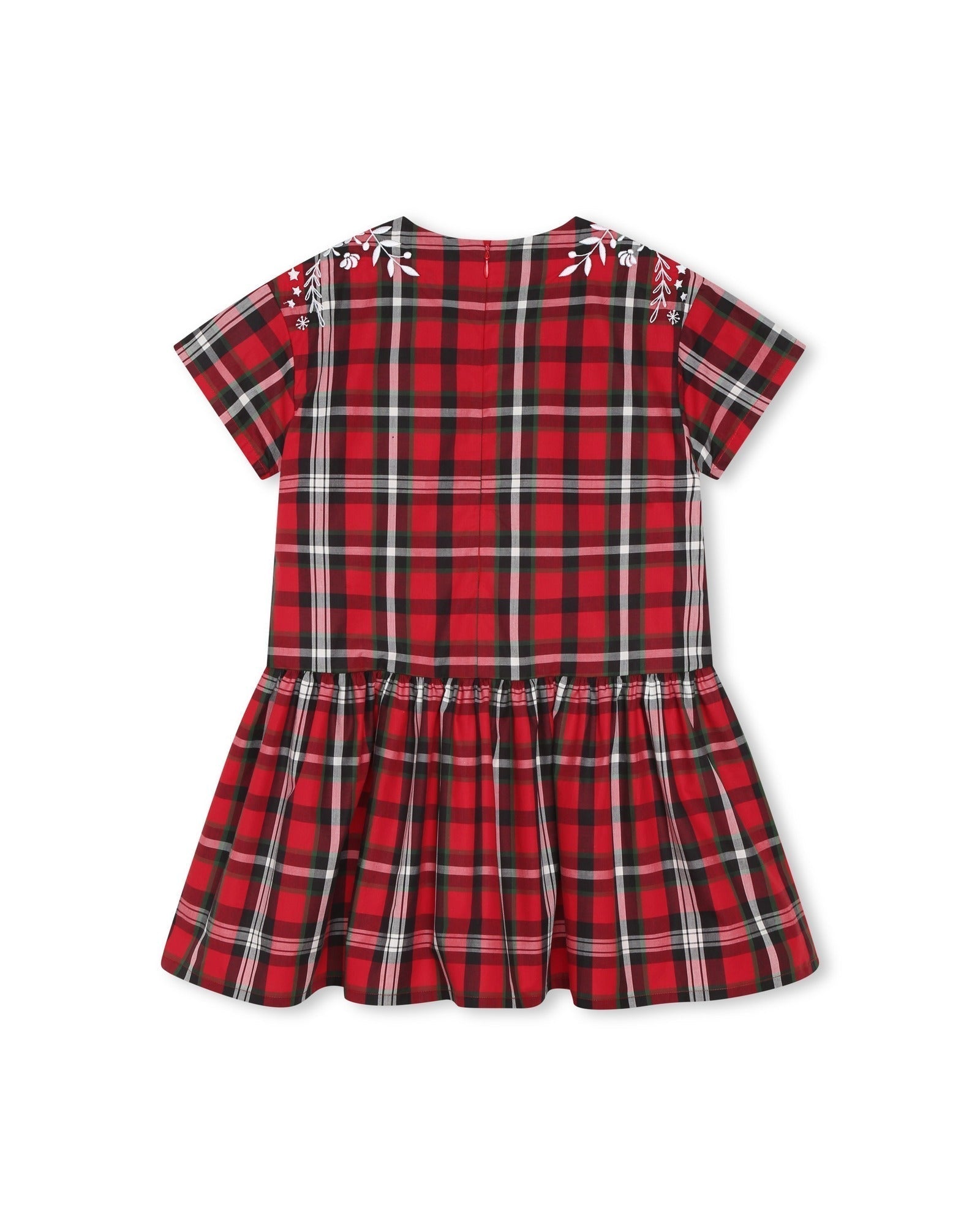 Robe évasée à carreaux en coton - Rouge Foncé