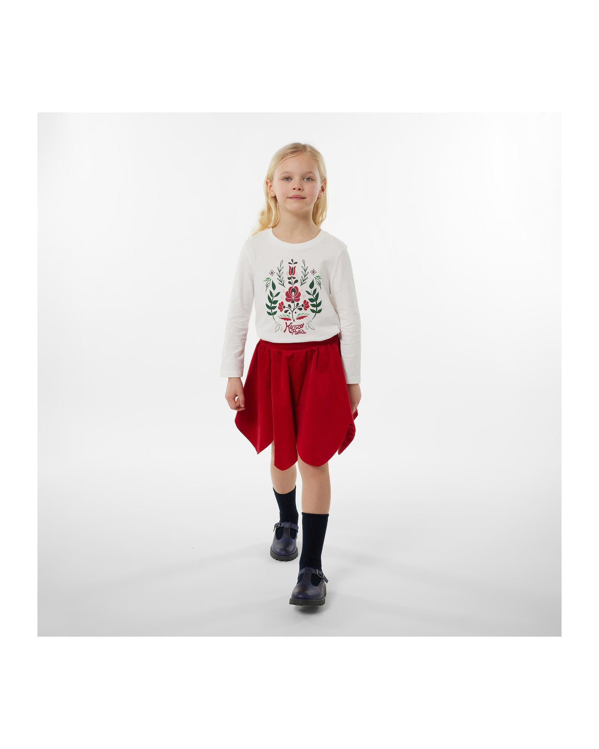 Jupe taille haute en velours - Rouge Fonce