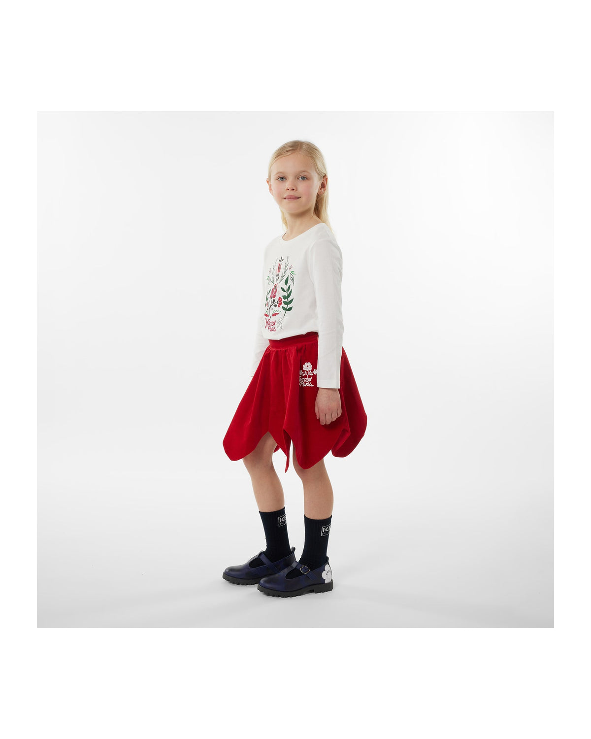Jupe taille haute en velours - Rouge Fonce