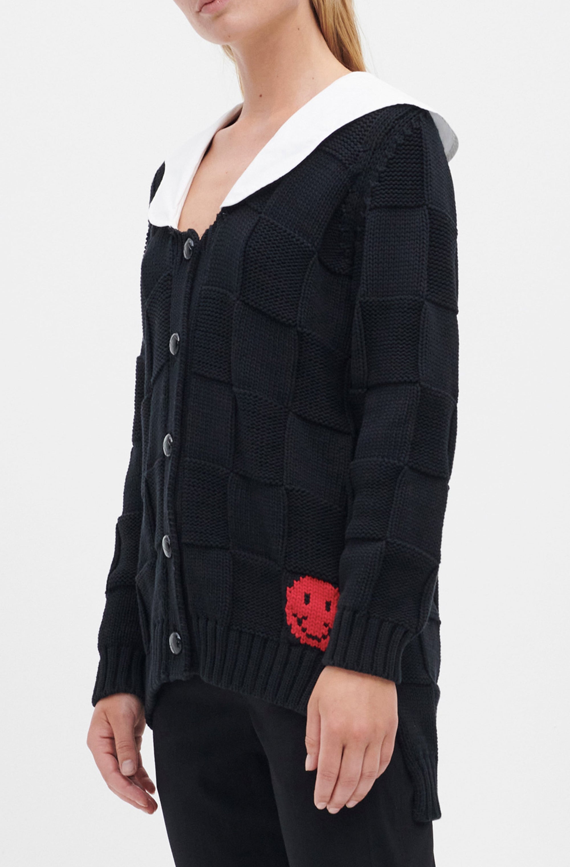 Cardigan à col et smiley - Black