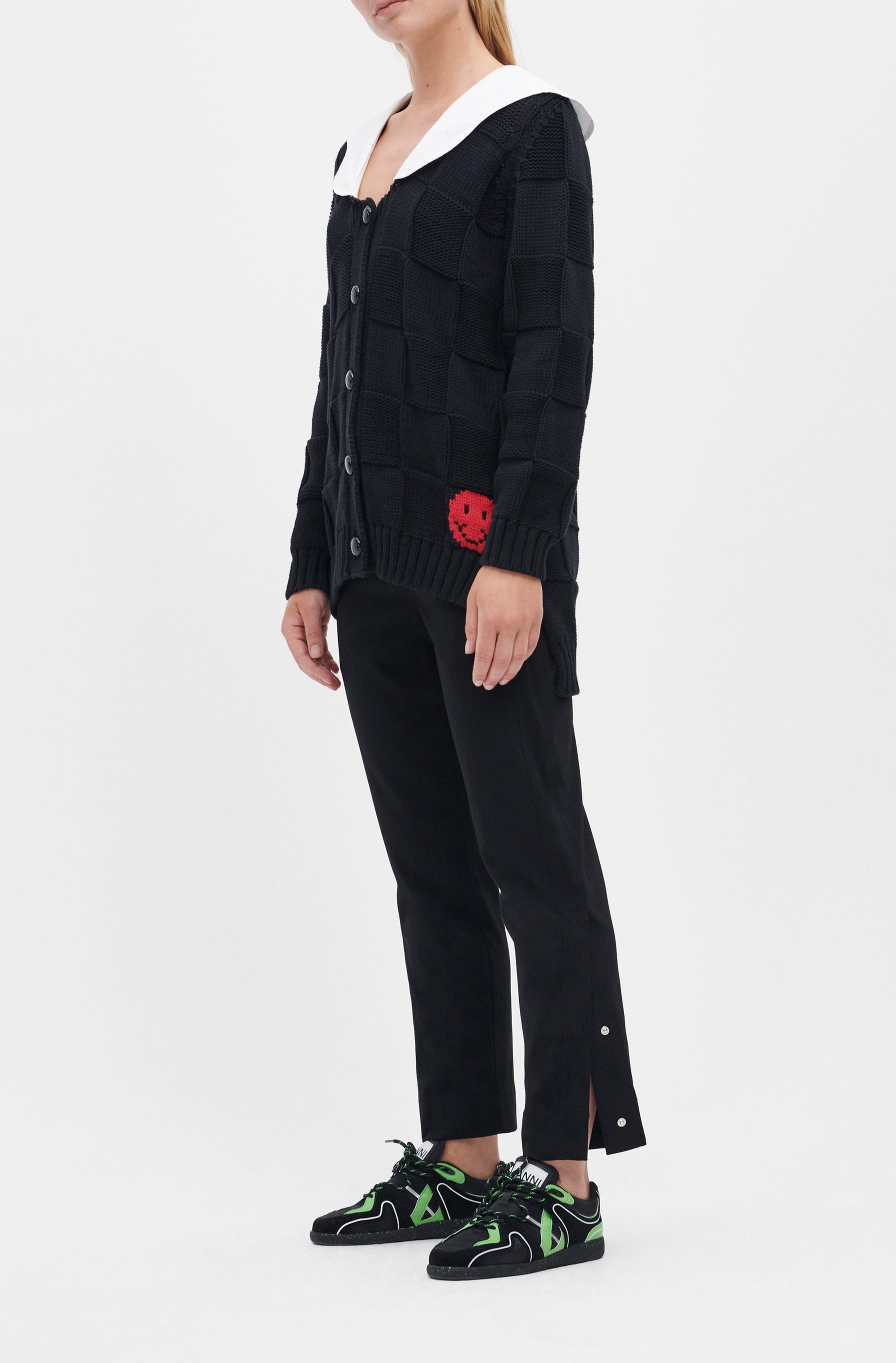 Cardigan à col et smiley - Black