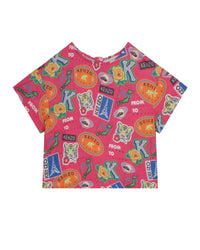 Blouse à imprimé en lin mélangé - Fuchsia