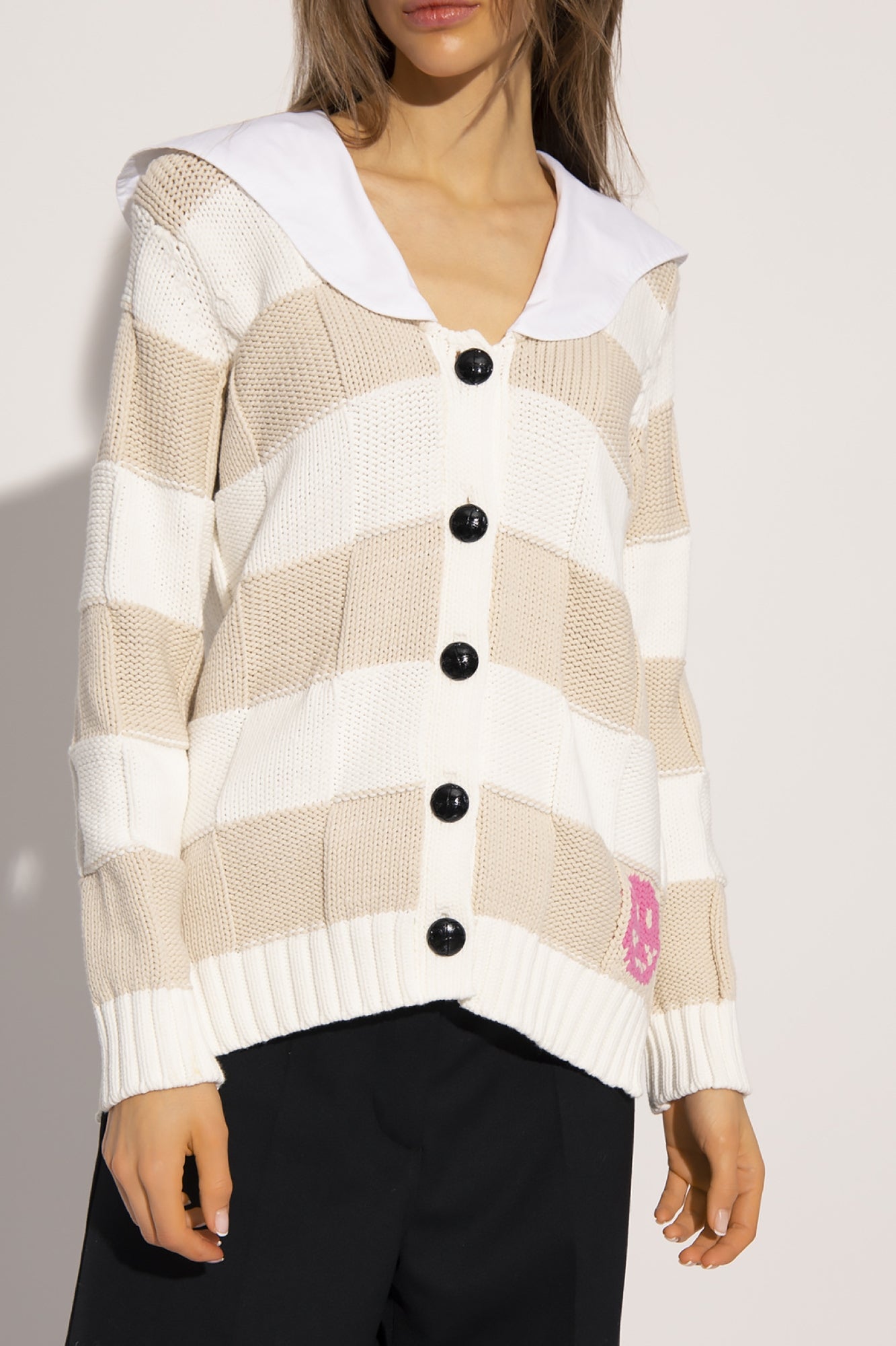 Cardigan damier en maille - Egret