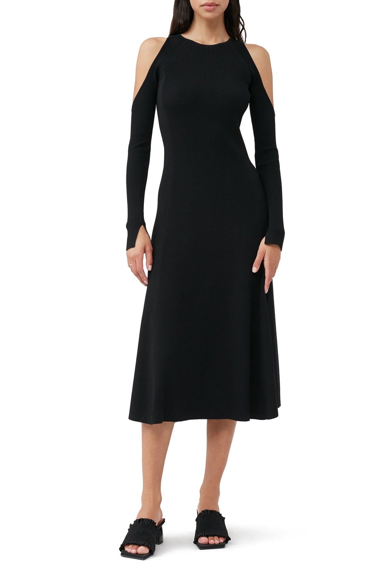 Robe midi à dos ouvert en tissu mélangé - Black