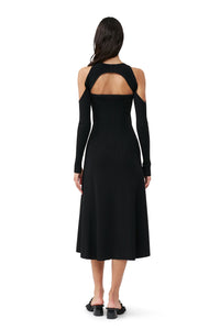 Robe midi à dos ouvert en tissu mélangé - Black