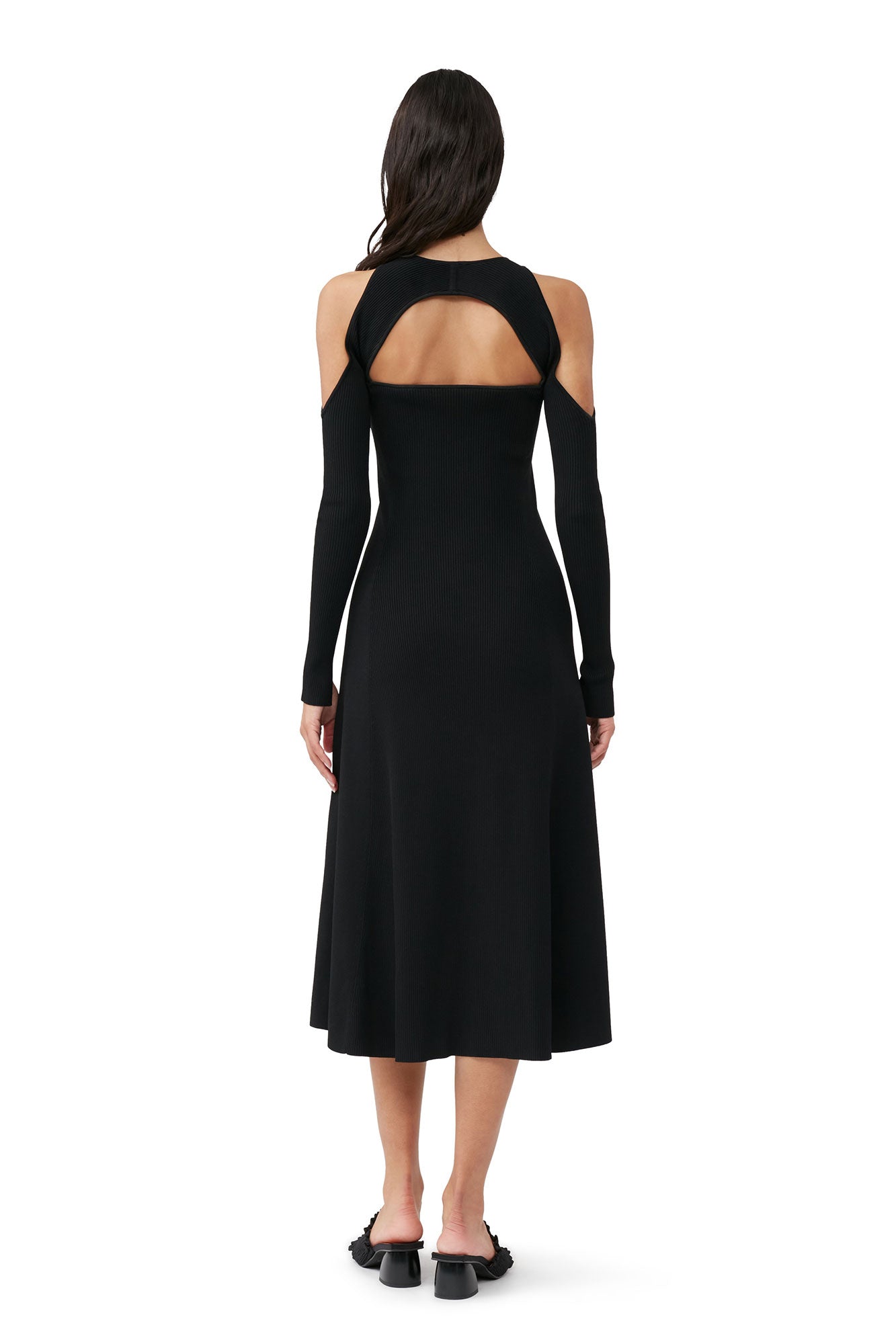 Robe midi à dos ouvert en tissu mélangé - Black