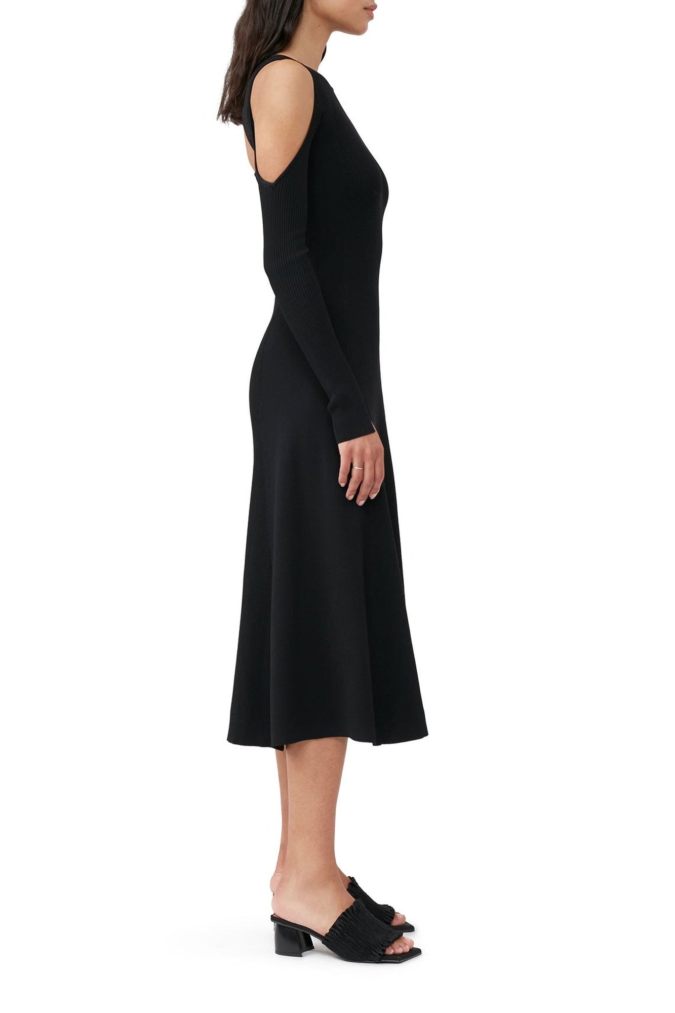Robe midi à dos ouvert en tissu mélangé - Black