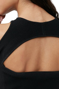 Robe midi à dos ouvert en tissu mélangé - Black