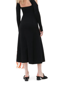 Robe midi à dos ouvert en tissu mélangé - Black