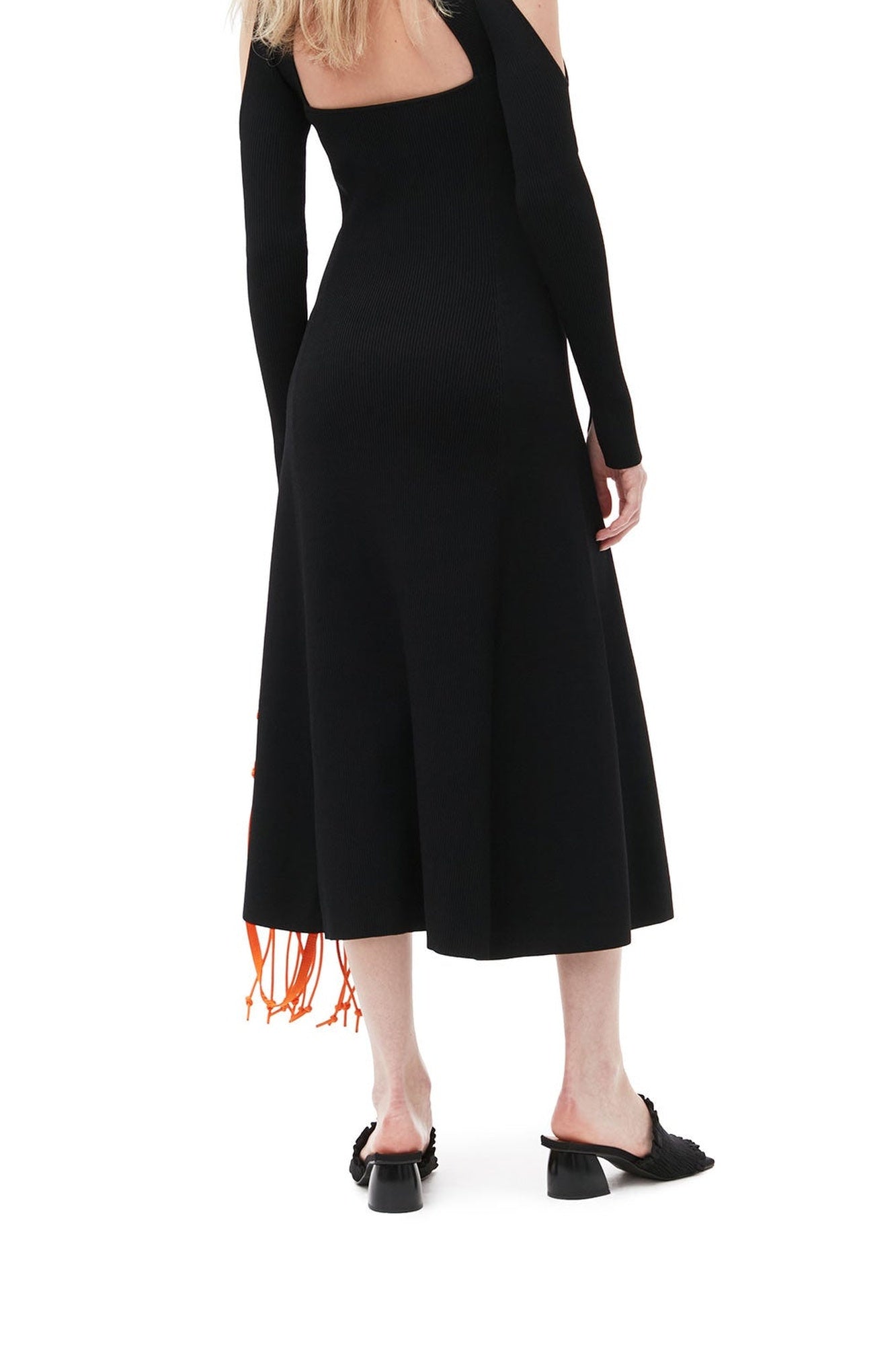 Robe midi à dos ouvert en tissu mélangé - Black