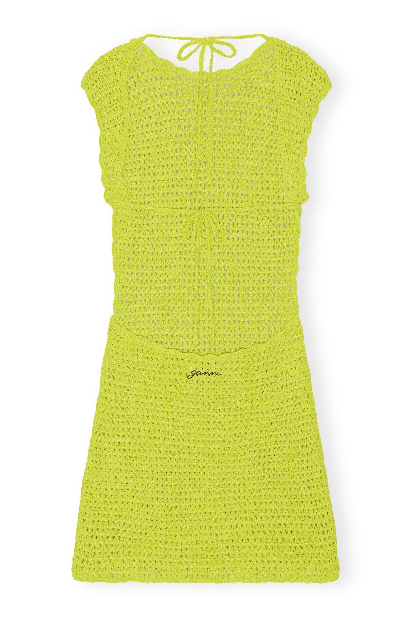 Robe courte à dos ouvert au crochet en velours - Lime Punch