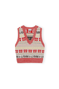 Pull sans manches à col V en laine - Multicolour