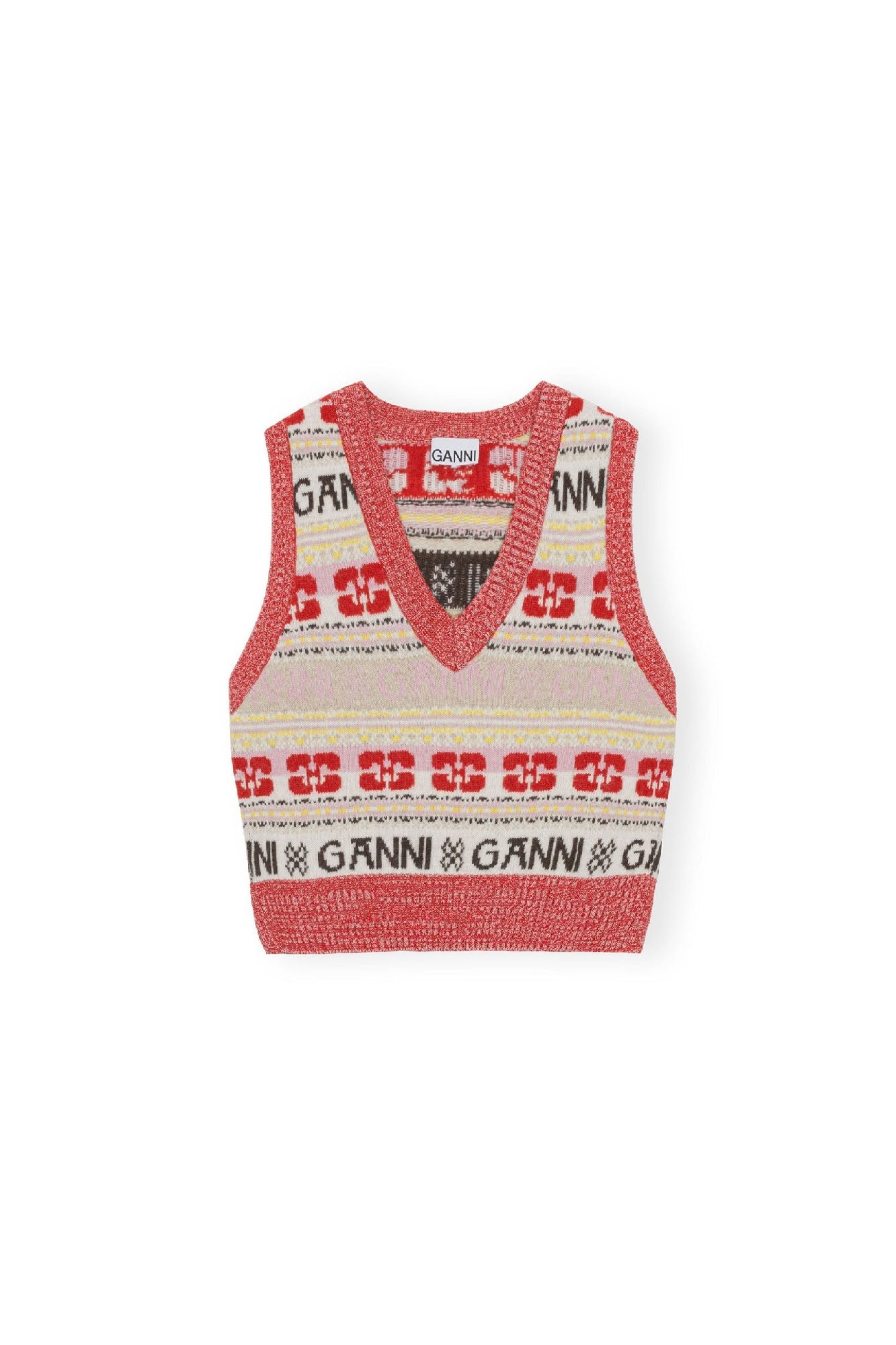 Pull sans manches à col V en laine - Multicolour