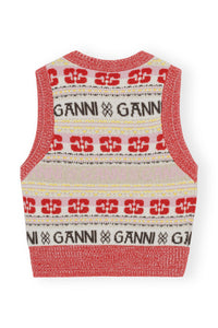 Pull sans manches à col V en laine - Multicolour