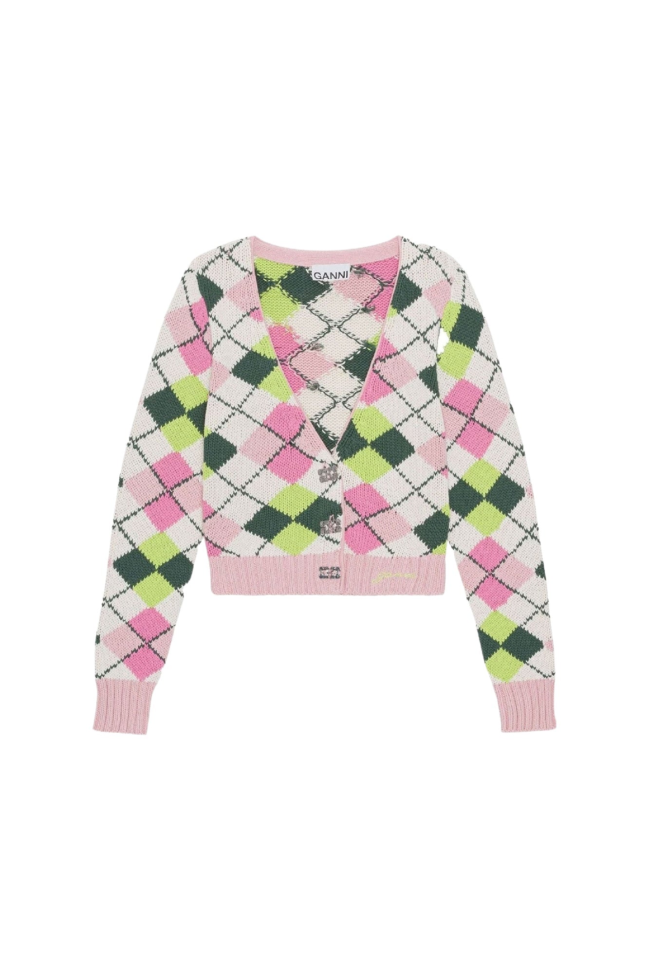 Cardigan à col V graphique en coton - Multicolour