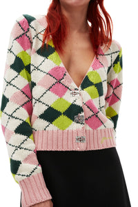 Cardigan à col V graphique en coton - Multicolour