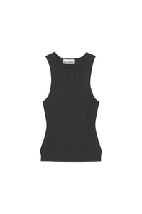 Mixed fabric sleeveless tank top - Black