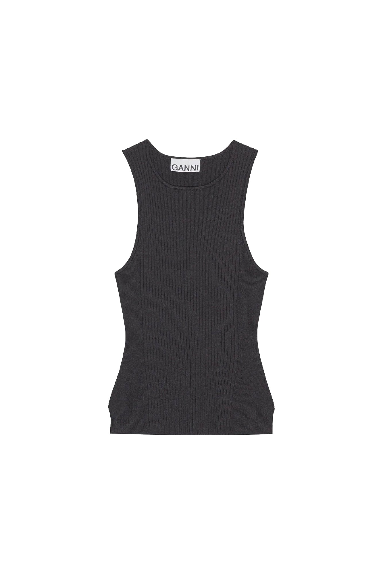 Mixed fabric sleeveless tank top - Black