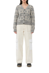 Wool blend logo cardigan - Frost Gray