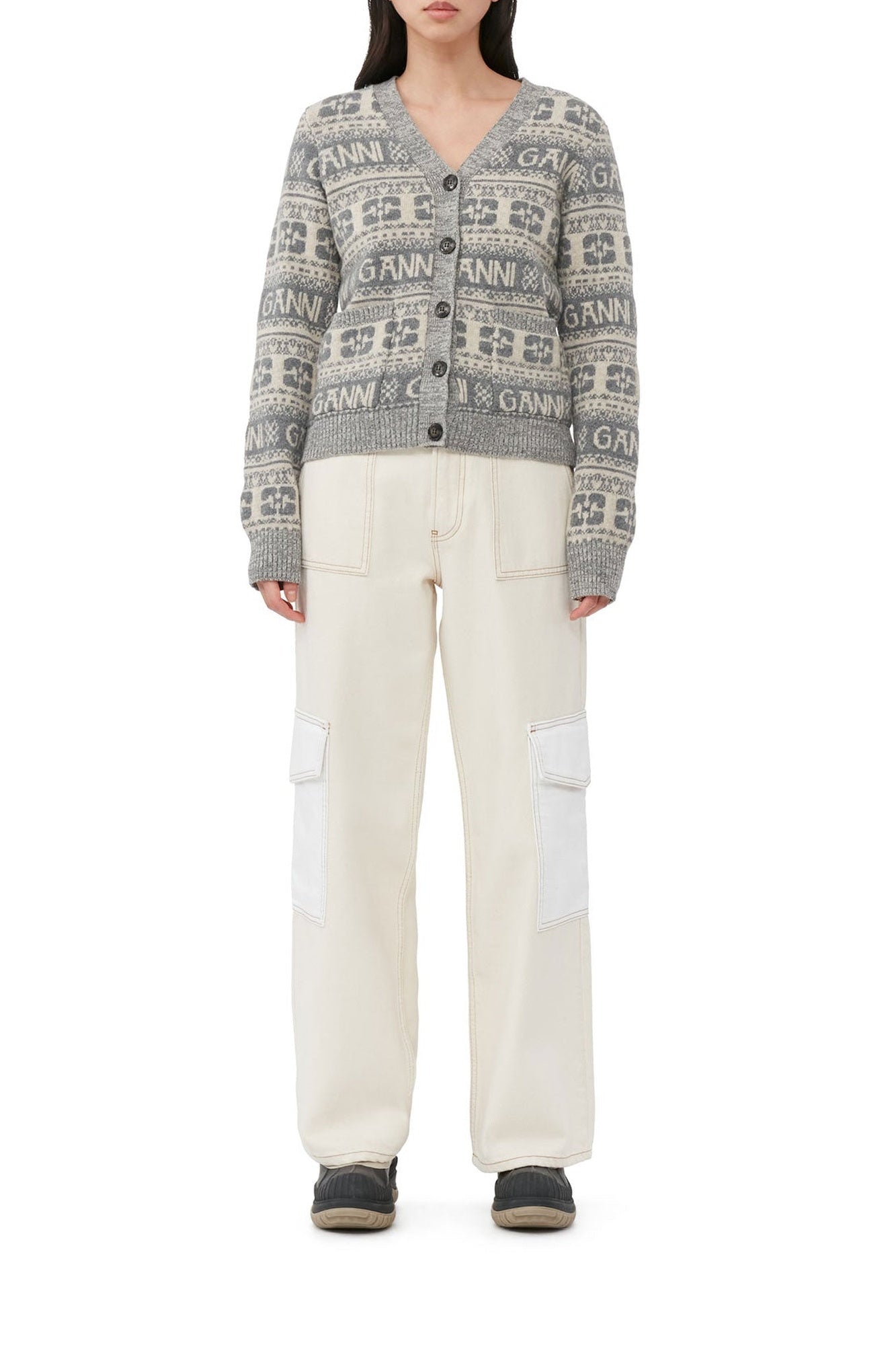 Wool blend logo cardigan - Frost Gray