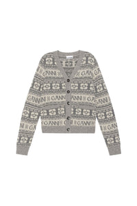 Wool blend logo cardigan - Frost Gray