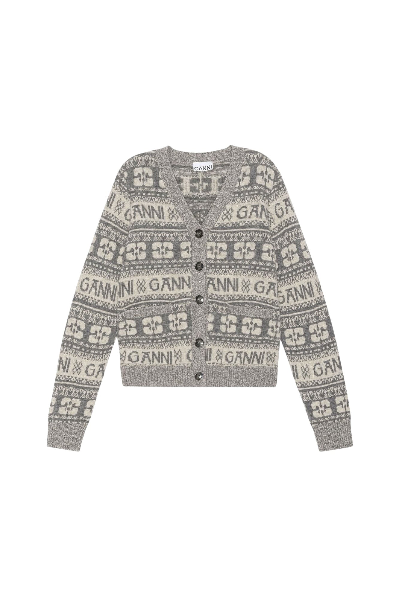 Wool blend logo cardigan - Frost Gray