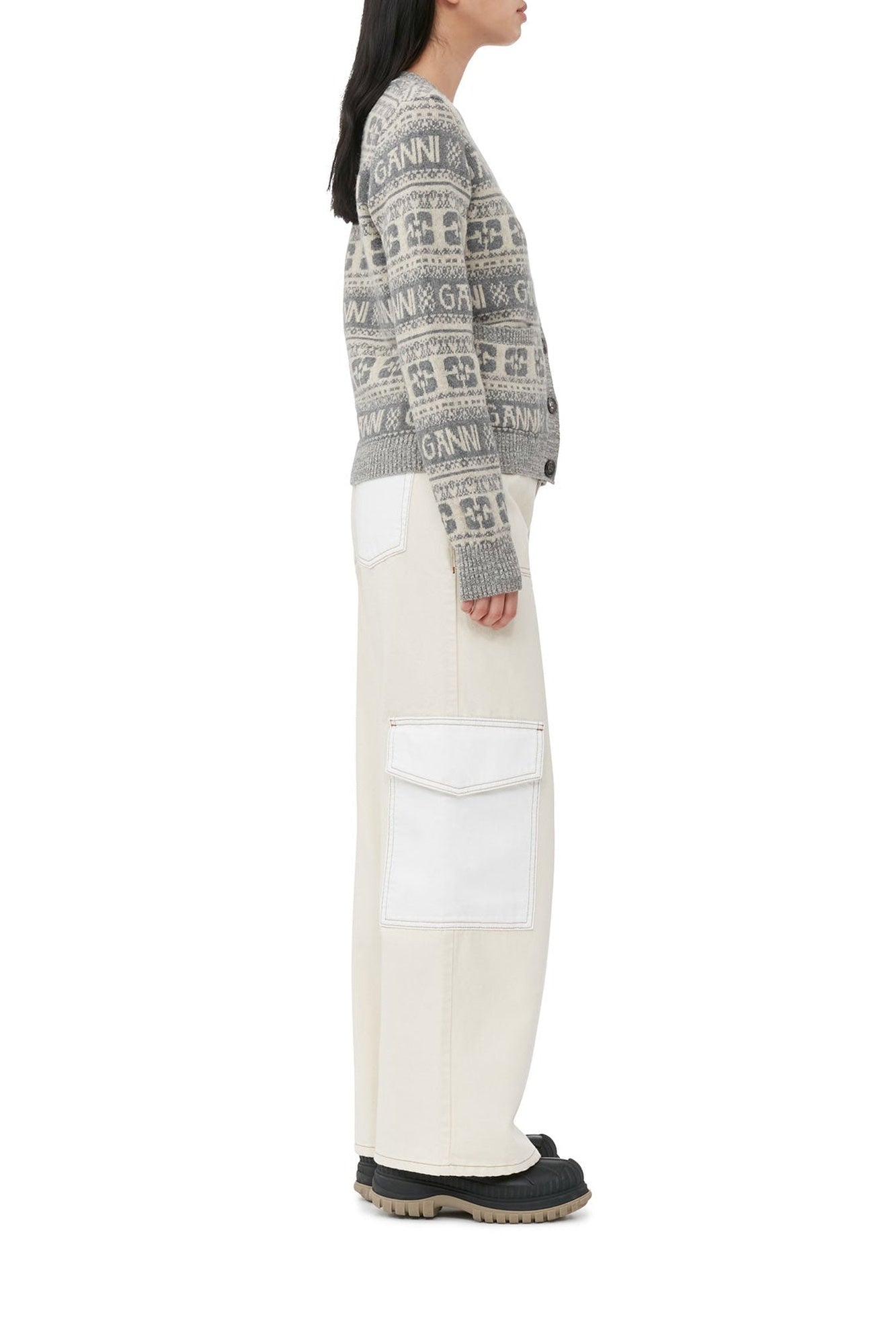 Wool blend logo cardigan - Frost Gray
