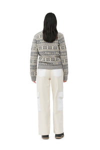 Wool blend logo cardigan - Frost Gray