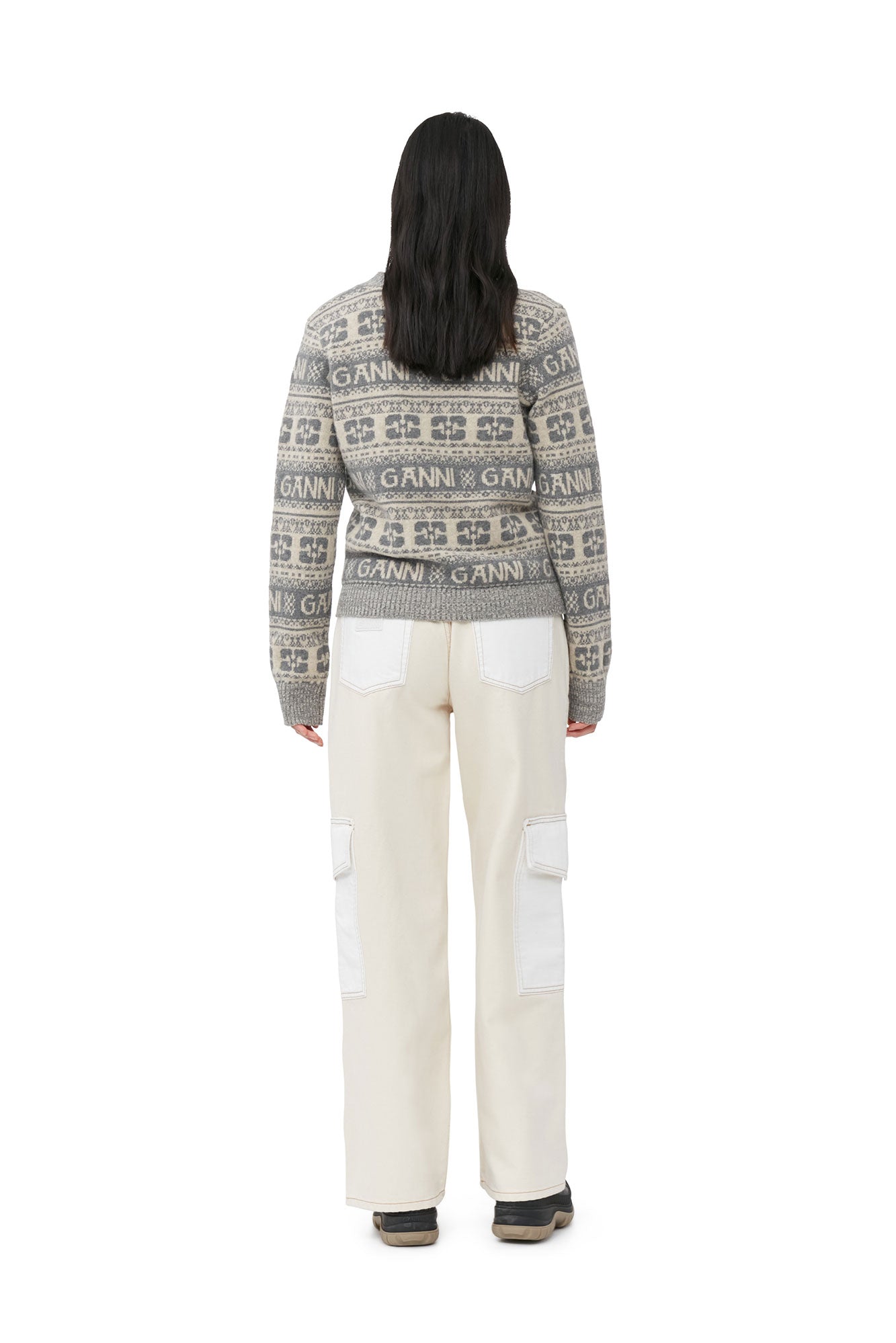Wool blend logo cardigan - Frost Gray