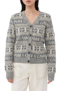 Wool blend logo cardigan - Frost Gray