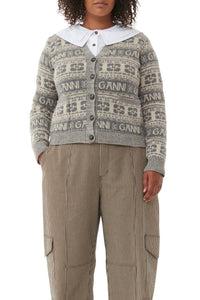 Wool blend logo cardigan - Frost Gray