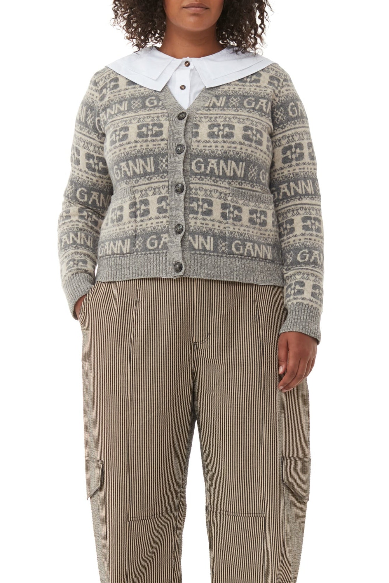 Wool blend logo cardigan - Frost Gray