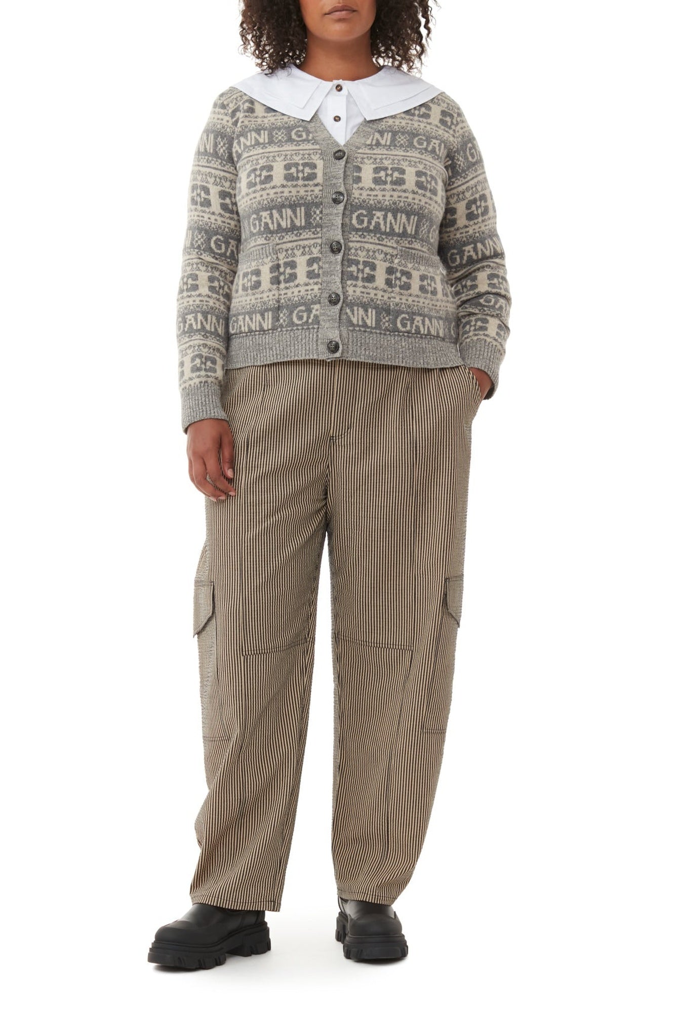 Wool blend logo cardigan - Frost Gray